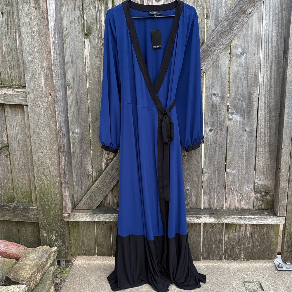 NWT Eloquii Blue Black Wrap Dress Size 22 / 24 Retail $109.00 - Picture 5 of 12